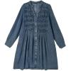 imagechouyatou Womens Button Down Denim Shirt Midi Dress Long Sleeve Pleated Jean Short Dress with PocketsBlue