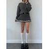 imagechouyatou Womens Cable Knit 2 Piece Outfits Color Block Sweater Elastic Waist Mini Pleated Skirt Two Piece SetsGrey
