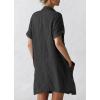 imagechouyatou Womens Casual Cotton Linen Dress Button Down Short Cuffed Sleeve Mini Shirt Dress with PocketsBlack