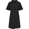 imagechouyatou Womens Casual Cotton Linen Dress Button Down Short Cuffed Sleeve Mini Shirt Dress with PocketsBlack