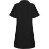 imagechouyatou Womens Casual Cotton Linen Dress Button Down Short Cuffed Sleeve Mini Shirt Dress with PocketsBlack