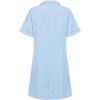 imagechouyatou Womens Casual Cotton Linen Dress Button Down Short Cuffed Sleeve Mini Shirt Dress with PocketsBlue