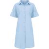 imagechouyatou Womens Casual Cotton Linen Dress Button Down Short Cuffed Sleeve Mini Shirt Dress with PocketsBlue