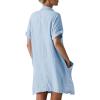 imagechouyatou Womens Casual Cotton Linen Dress Button Down Short Cuffed Sleeve Mini Shirt Dress with PocketsBlue