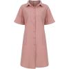 imagechouyatou Womens Casual Cotton Linen Dress Button Down Short Cuffed Sleeve Mini Shirt Dress with PocketsPink