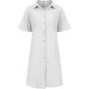imagechouyatou Womens Casual Cotton Linen Dress Button Down Short Cuffed Sleeve Mini Shirt Dress with PocketsWhite