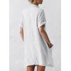 imagechouyatou Womens Casual Cotton Linen Dress Button Down Short Cuffed Sleeve Mini Shirt Dress with PocketsWhite