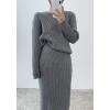 imagechouyatou Womens Two Piece Sweater Skirt Sets Knitted Sweater Top and Midi Long Bodycon Skirt 2 Piece OutfitsGrey