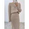 imagechouyatou Womens Two Piece Sweater Skirt Sets Knitted Sweater Top and Midi Long Bodycon Skirt 2 Piece OutfitsKhaki
