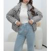 imagechouyatou Womens Winter Plaid Checkered Quilted Puffer Jacket Stand Collar Zip Up Short Puffy Down CoatBlack