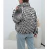 imagechouyatou Womens Winter Plaid Checkered Quilted Puffer Jacket Stand Collar Zip Up Short Puffy Down CoatBlack