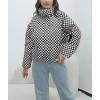 imagechouyatou Womens Winter Plaid Checkered Quilted Puffer Jacket Stand Collar Zip Up Short Puffy Down CoatBlack