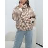 imagechouyatou Womens Winter Plaid Checkered Quilted Puffer Jacket Stand Collar Zip Up Short Puffy Down CoatKhaki