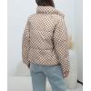 imagechouyatou Womens Winter Plaid Checkered Quilted Puffer Jacket Stand Collar Zip Up Short Puffy Down CoatKhaki