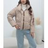 imagechouyatou Womens Winter Plaid Checkered Quilted Puffer Jacket Stand Collar Zip Up Short Puffy Down CoatKhaki