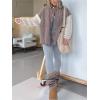 imagechouyatou Womens Y2K Cable Knitted Long Sleeve Button Down Denim Jacket Color Block Patchwork Jean JacketBrown