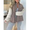 imagechouyatou Womens Y2K Cable Knitted Long Sleeve Button Down Denim Jacket Color Block Patchwork Jean JacketBrown