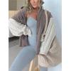 imagechouyatou Womens Y2K Cable Knitted Long Sleeve Button Down Denim Jacket Color Block Patchwork Jean JacketBrown
