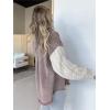 imagechouyatou Womens Y2K Cable Knitted Long Sleeve Button Down Denim Jacket Color Block Patchwork Jean JacketBrown