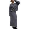 imagechouyatou Womens 2 Piece Knitwear Outfits Button Up Cardigan Maxi Knitted Skirt Two Piece Sweater Skirt SetsGrey