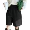 imagechouyatou Womens Business Casual Shorts Elastic High Waisted Pleated Wool Wide Leg Shorts with PocketsBlack