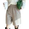 imagechouyatou Womens Business Casual Shorts Elastic High Waisted Pleated Wool Wide Leg Shorts with PocketsKhaki