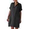 imagechouyatou Womens Casual Cotton Linen Dress Button Down Short Cuffed Sleeve Mini Shirt Dress with PocketsBlack