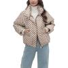 imagechouyatou Womens Winter Plaid Checkered Quilted Puffer Jacket Stand Collar Zip Up Short Puffy Down CoatKhaki