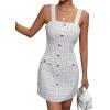 imagechouyatou Women Elegant Pencil Tweed Pinafore Dress V Neck Sleeveless Plaid Mini Short Overall Vest DressBeige