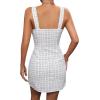 imagechouyatou Women Elegant Pencil Tweed Pinafore Dress V Neck Sleeveless Plaid Mini Short Overall Vest DressBeige