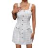 imagechouyatou Women Elegant Pencil Tweed Pinafore Dress V Neck Sleeveless Plaid Mini Short Overall Vest DressBeige