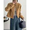 imagechouyatou Women Vintage Faux Suede Jacket Zip Up Bomber Jacket Stand Collar Cropped Biker Moto Jacket CoatBrown