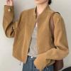 imagechouyatou Women Vintage Faux Suede Jacket Zip Up Bomber Jacket Stand Collar Cropped Biker Moto Jacket CoatBrown