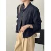 imagechouyatou Women Vintage Faux Suede Jacket Zip Up Bomber Jacket Stand Collar Cropped Biker Moto Jacket CoatNavy Blue