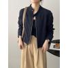 imagechouyatou Women Vintage Faux Suede Jacket Zip Up Bomber Jacket Stand Collar Cropped Biker Moto Jacket CoatNavy Blue