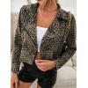 imagechouyatou Womens Chic Streetwear Leopard Print Moto Biker Suede Leather JacketGreen