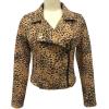 imagechouyatou Womens Chic Streetwear Leopard Print Moto Biker Suede Leather JacketKhaki
