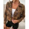 imagechouyatou Womens Chic Streetwear Leopard Print Moto Biker Suede Leather JacketKhaki
