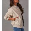imagechouyatou Womens Fall Oversized Faux Leather Bomber Jacket Zip Boyfriend Motocycle Leather JacketBeige