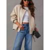 imagechouyatou Womens Fall Oversized Faux Leather Bomber Jacket Zip Boyfriend Motocycle Leather JacketBeige