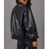 imagechouyatou Womens Fall Oversized Faux Leather Bomber Jacket Zip Boyfriend Motocycle Leather JacketBlack