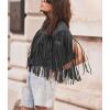 imagechouyatou Womens Fashion Fringe Tassels Faux Suede Leather Sleeveless Cropped Vest Jacket TopsBlack