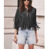 imagechouyatou Womens Fashion Fringe Tassels Faux Suede Leather Sleeveless Cropped Vest Jacket TopsBlack