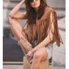 imagechouyatou Womens Fashion Fringe Tassels Faux Suede Leather Sleeveless Cropped Vest Jacket TopsBrown