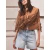 imagechouyatou Womens Fashion Fringe Tassels Faux Suede Leather Sleeveless Cropped Vest Jacket TopsBrown