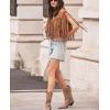 imagechouyatou Womens Fashion Fringe Tassels Faux Suede Leather Sleeveless Cropped Vest Jacket TopsBrown