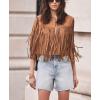 imagechouyatou Womens Fashion Fringe Tassels Faux Suede Leather Sleeveless Cropped Vest Jacket TopsBrown