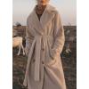 imagechouyatou Womens Fuzzy Plush Sherpa Jacket Double Breasted Notch Lapel Faux Fur Coat OuterwearBeige Brown