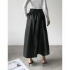 imagechouyatou Womens High Elastic Waist PU Leather Skirt ALine Faux Leather Midi Long Skater Skirt with PocketsBlack