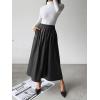 imagechouyatou Womens High Elastic Waist PU Leather Skirt ALine Faux Leather Midi Long Skater Skirt with PocketsBlack